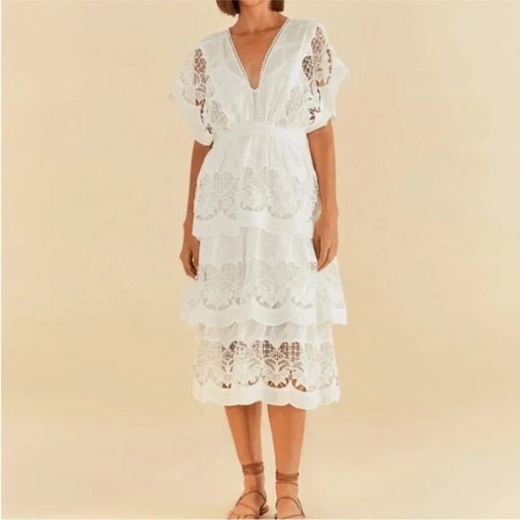 FARM Rio Size L Richelieu Tiered Midi Dress - Picture 1 of 5